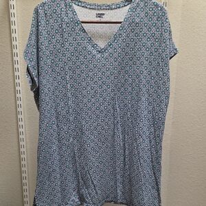 Lands' End Blue and White Floral V-Neck Tunic